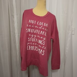 State Of Mine Christmas Snowflakes Stocking Women's Pink Crew Neck Sweater